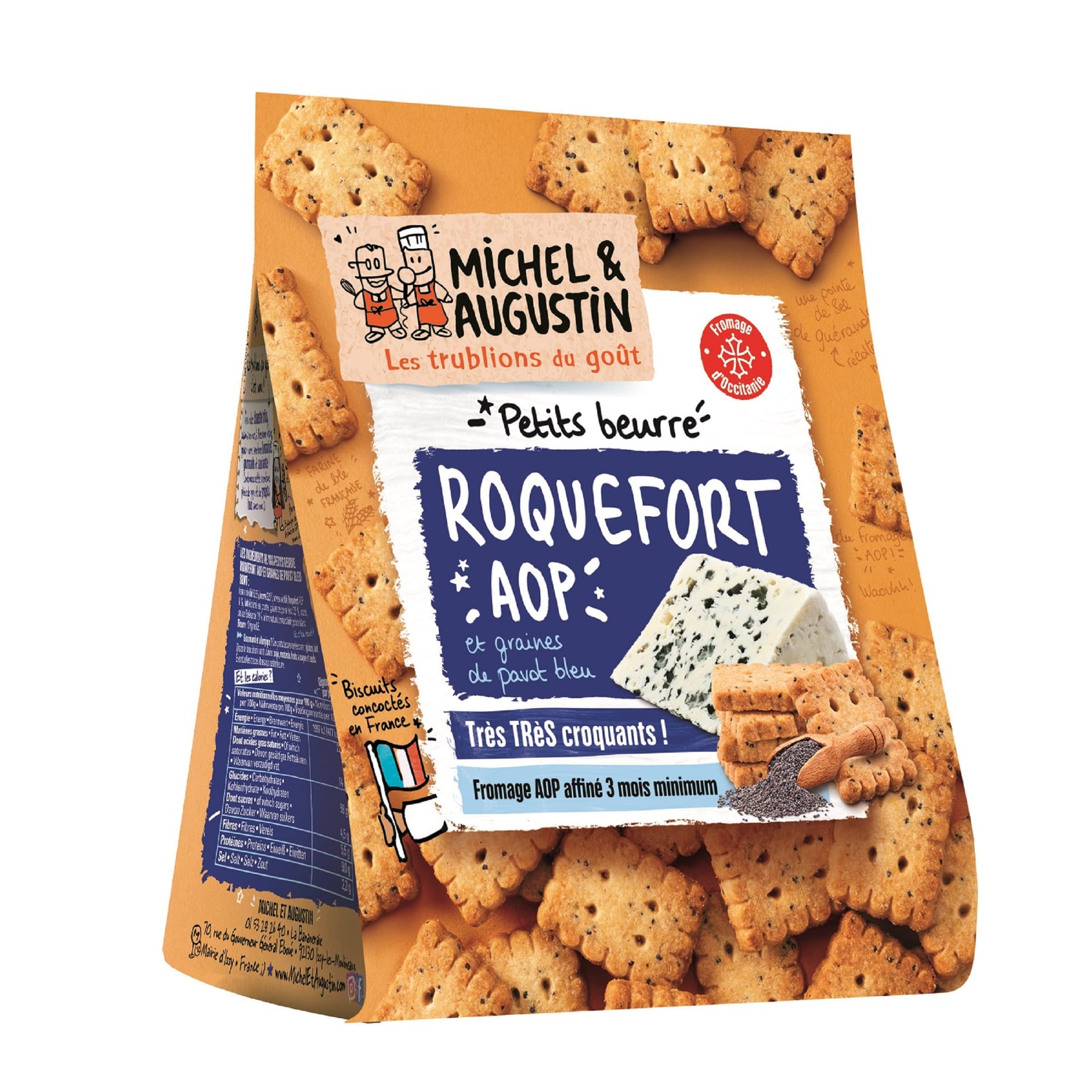 Michel et Augustin - Biscuits apéritifs au fromage Roquefort AOP 100g - Lot de 12 sachets