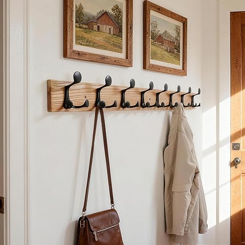 Miniatura 13 de SKOLOO Perchero de madera blanca de 17 pulgadas con 3 ganchos triples, ideal para entradas familiares, aulas y almacenamiento de suministros para