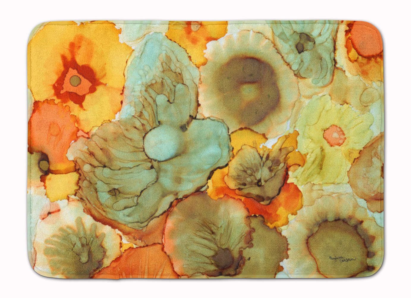 Caroline's Treasures Abstract Flowers Teal and Orange Floor Mat, 19