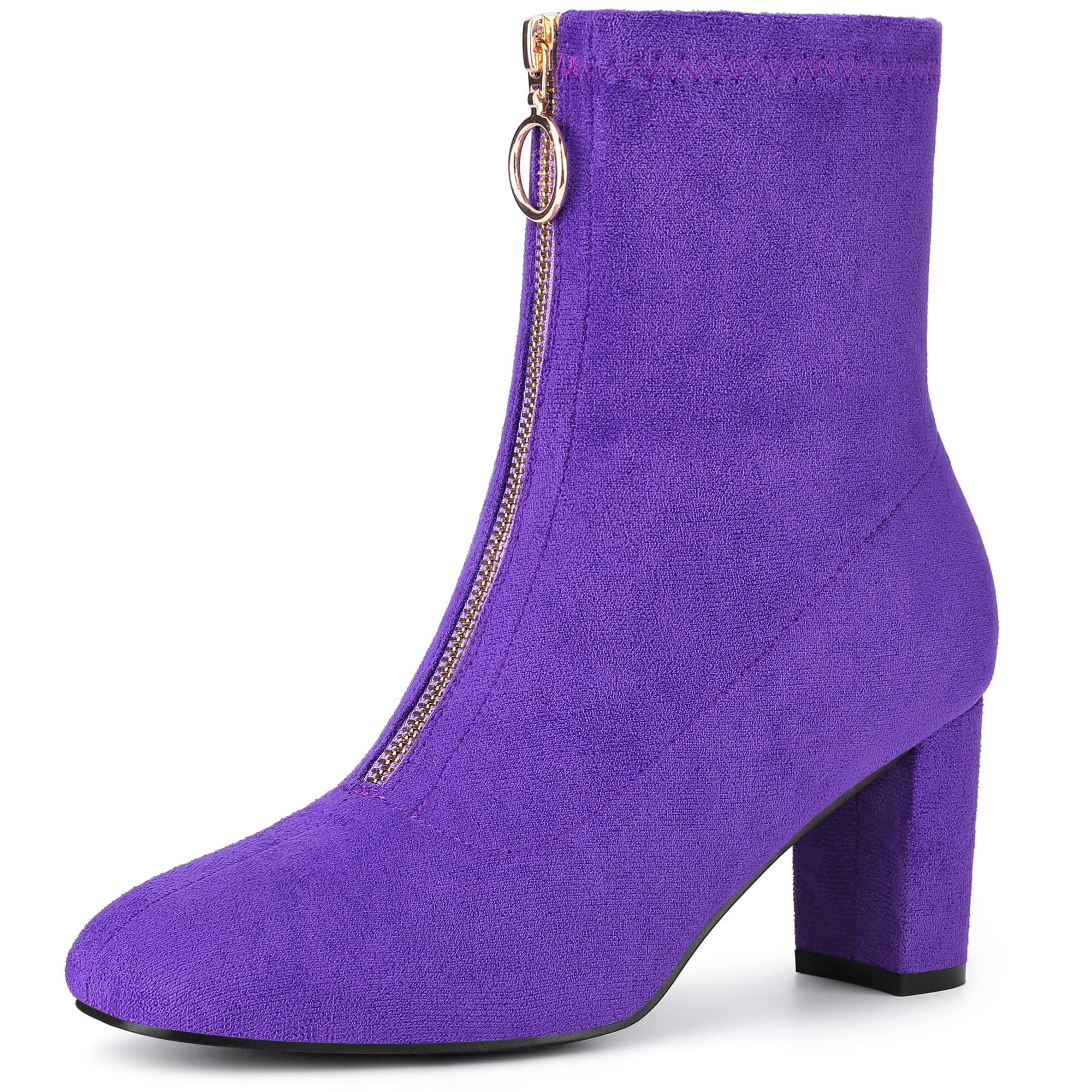 Allegra K Womens Front Zipper Chunky High Heel Ankle Boots