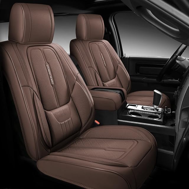 NS YOLO Faux Leather Car Seat Covers Full Set Custom Fit for 2007-2022 Toyota Tundra Crew Cab/CrewMax Cab/Double Cab/Regular Cab Pickup Trucks with Waterproof Leatherette (Brown)