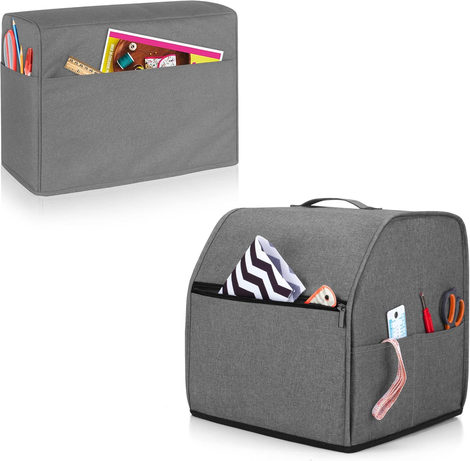 Luxja Sewing Machine and Serger Machine Cover Bundle, Gray (Water-Resistant Nylon, 17.5"L x 8"W x 13.5"H, 12.5"L x 11.5"W x 12"H, 3 Pockets, 4 Side Open Pockets, 1 Front Zipper Pocket)