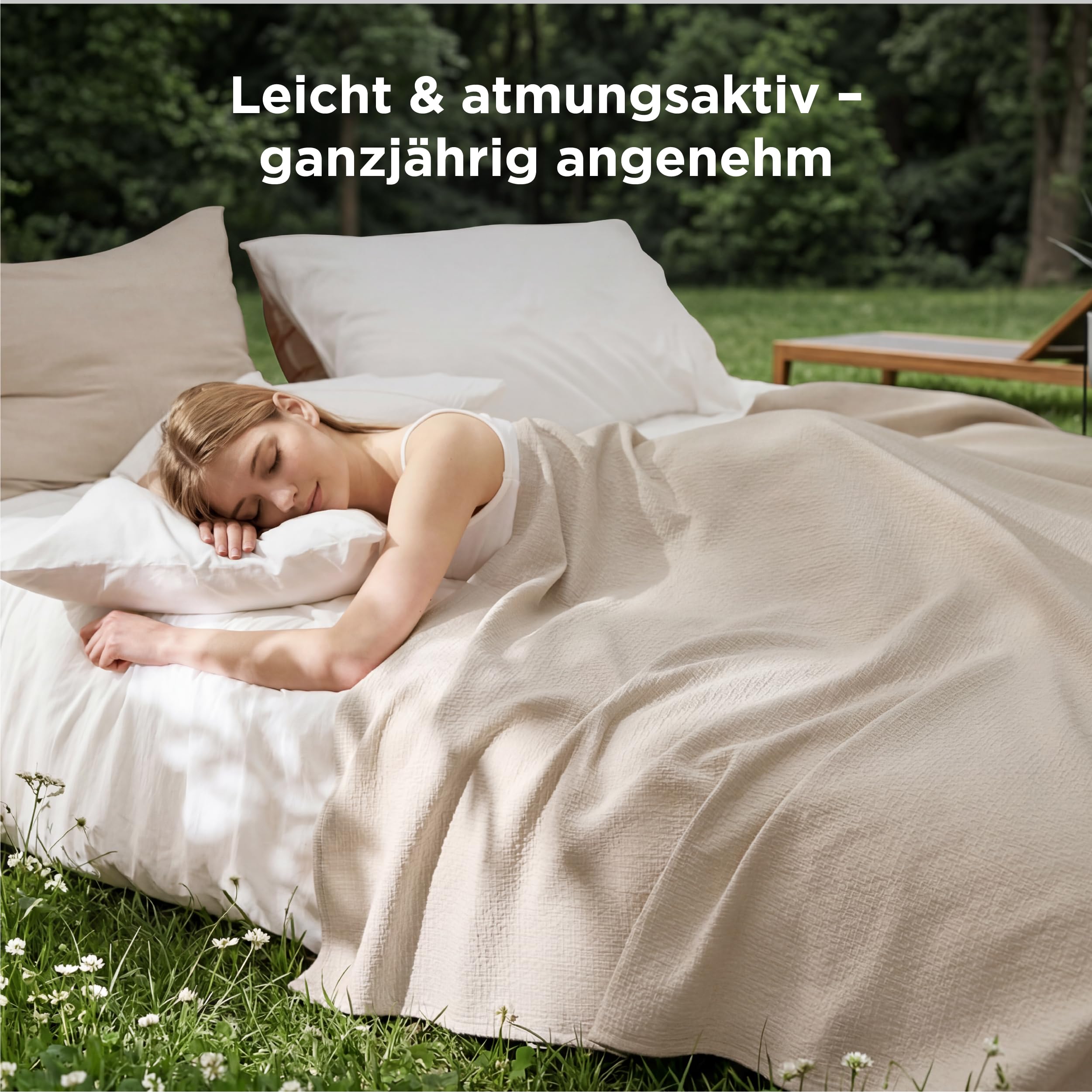 BEDSURE Tagesdecke 100% Baumwolle Kuscheldecke mit Rautenmuster Beige 180x240cm