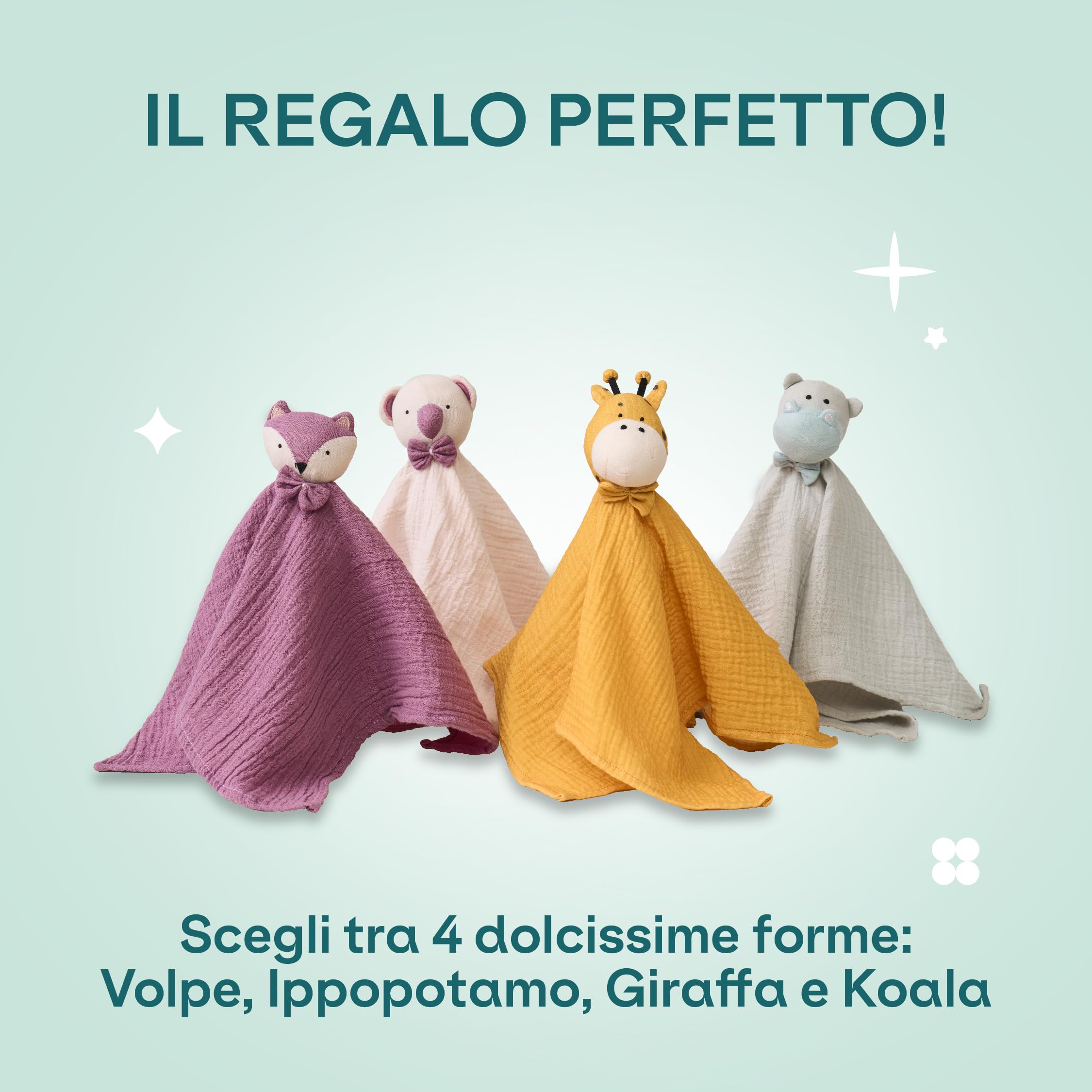 KOALA BABYCARE Doudou Bambino o Ragazza in Chiffon Bio 40x40 cm - Peluche morbida e sicura - Doudou piatto Volpe, Koala, Giraffa o Ippopotamo - per Neonati e 0+ mesi