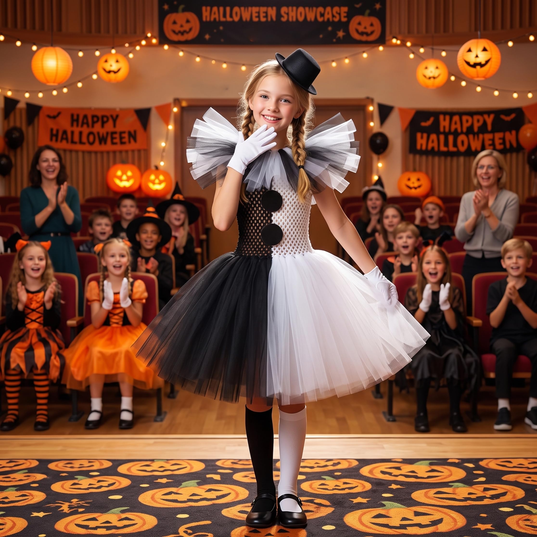 Set costume da clown per bambini Completo completo 31, 5-35, 43 pollici | Design classico da clown, accessori completi, comodo tulle, ideale per Halloween e travestimenti