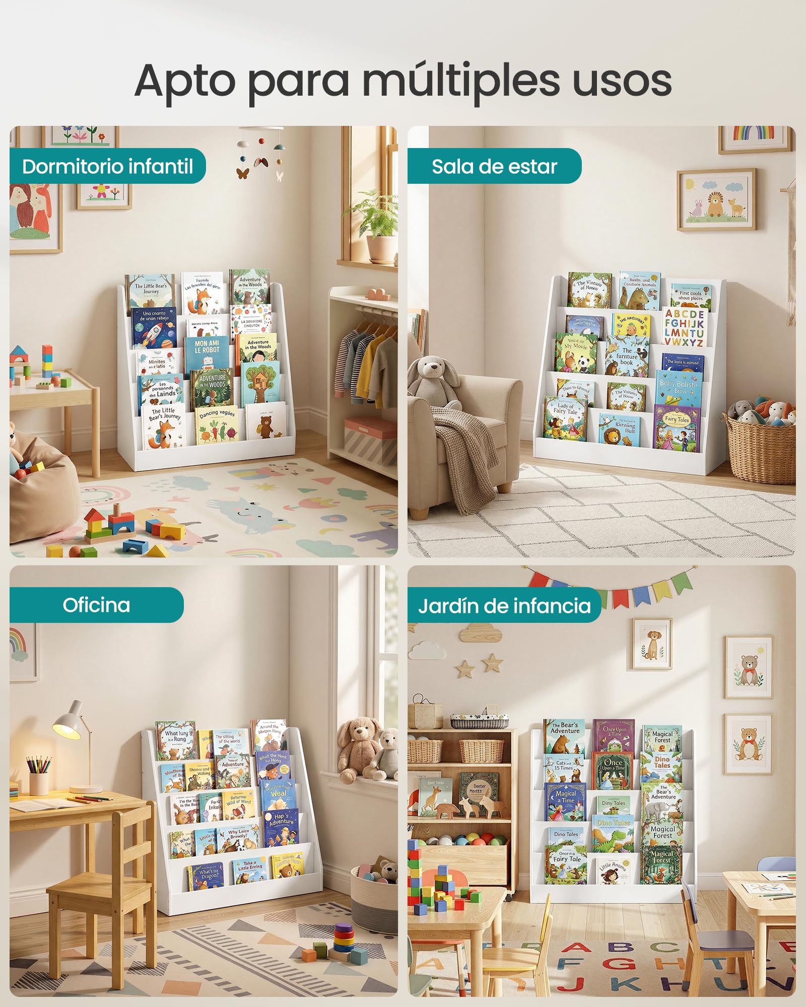 SONGMICS Estantería Infantil, Estantería Montessori de 5 Niveles, Soporte para Libros Ilustrados, para Guardería, Zona de Lectura, 30 x 80 x 80 cm, Blanco Nube GKR076WZ01