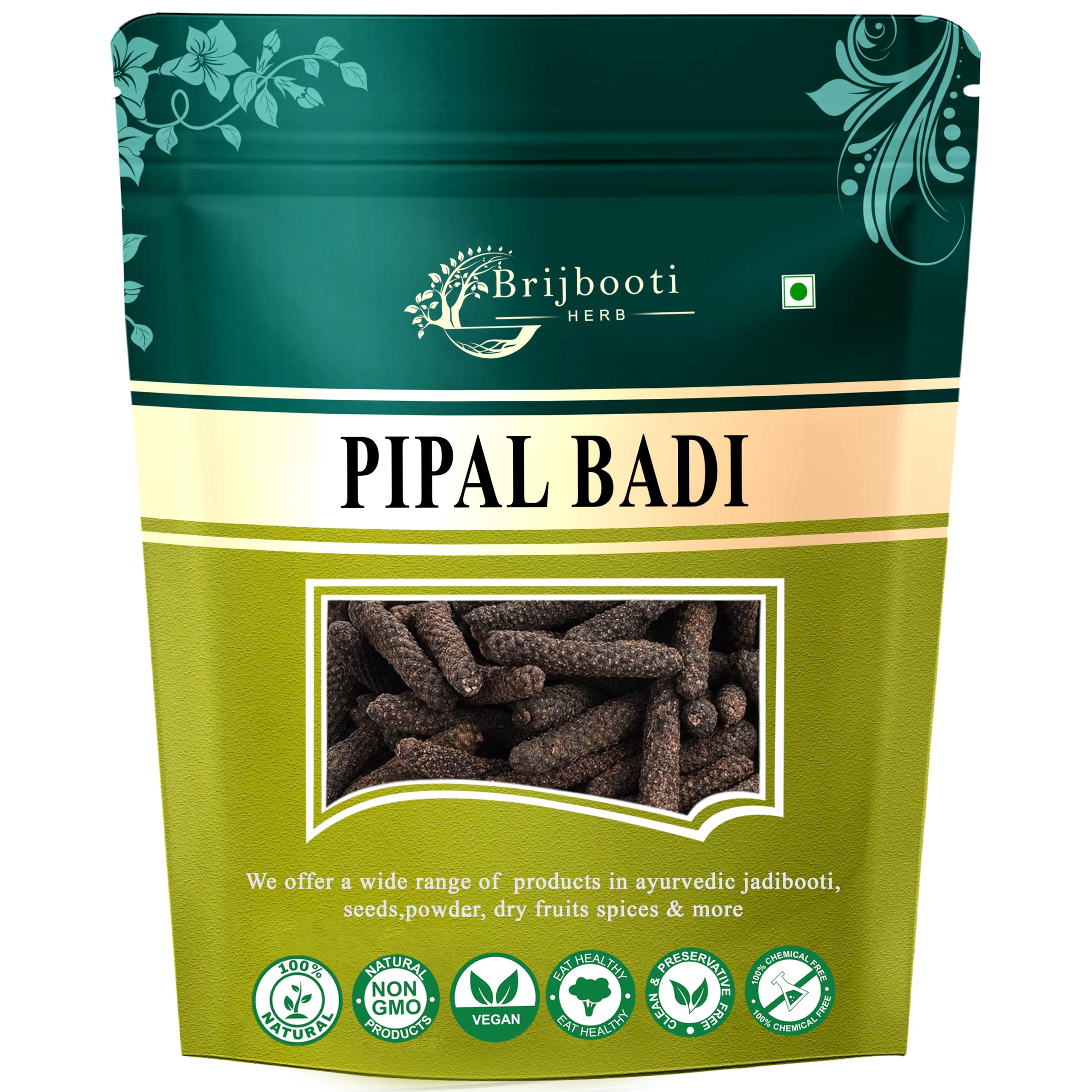 BrijBooti Long Pepper 100 Gr - Pipal badi - Pippali - Pipali - Peepali - Pimpali - Pippilli - Pippalu - Hippali - Piper Longum - FSSAI, GmA, ISO Certified,Whole