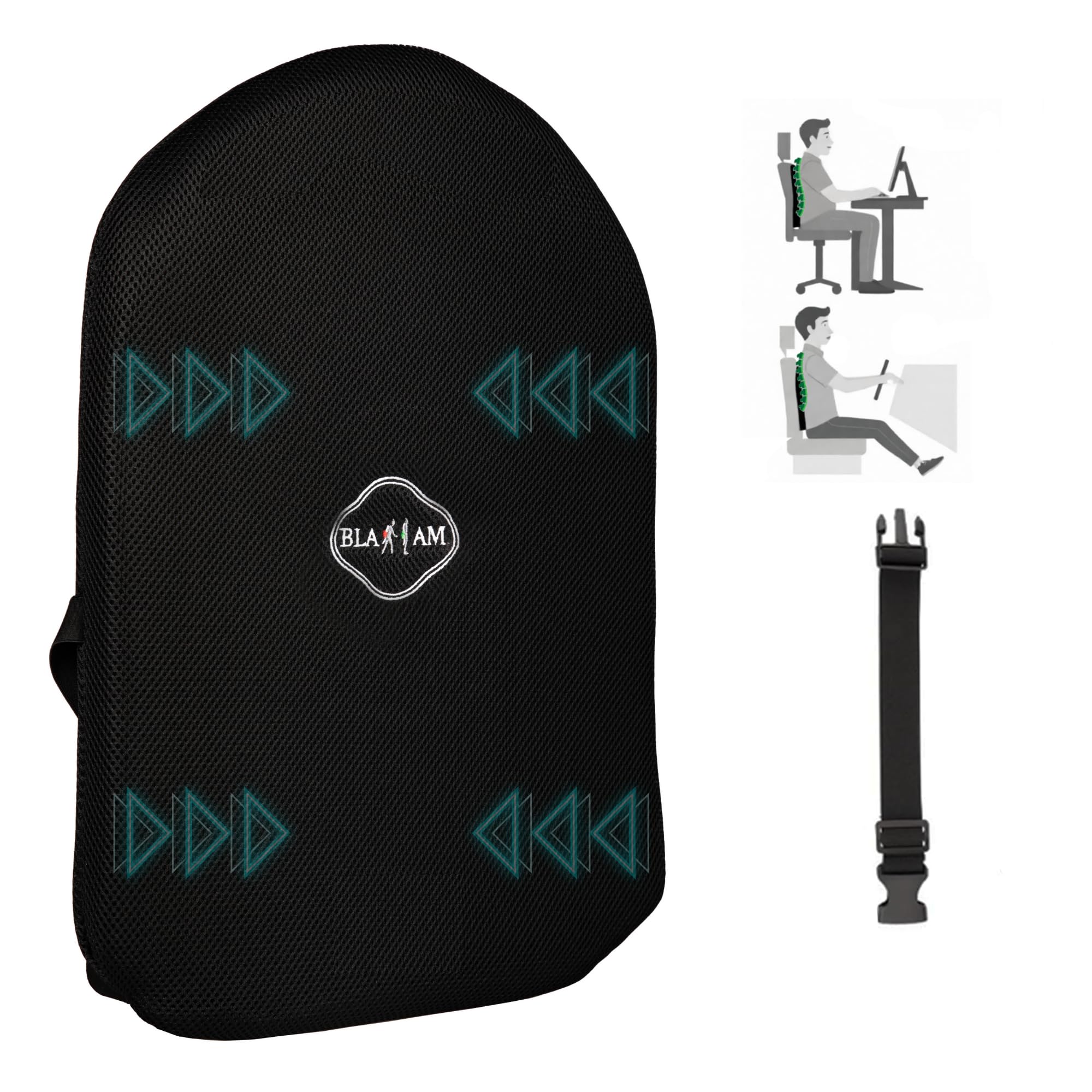 Cojín Soporte Lumbar Ergonómico Alivio Dolor Lumbar Desde El Primer Día - Soporte Espalda Multi-Región - Cojines lumbares Silla Oficina Coche Sofá Avión - FABRICADO ESPAÑA. Materiales De Calidad