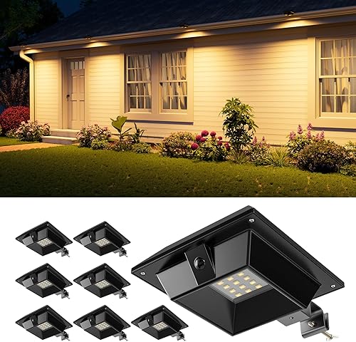 Paquete de 8 luces solares para canaletas para exteriores, impermeables, 12 luces LED para aleros, techo, lluvia, valla, barandilla, pared, garaje,