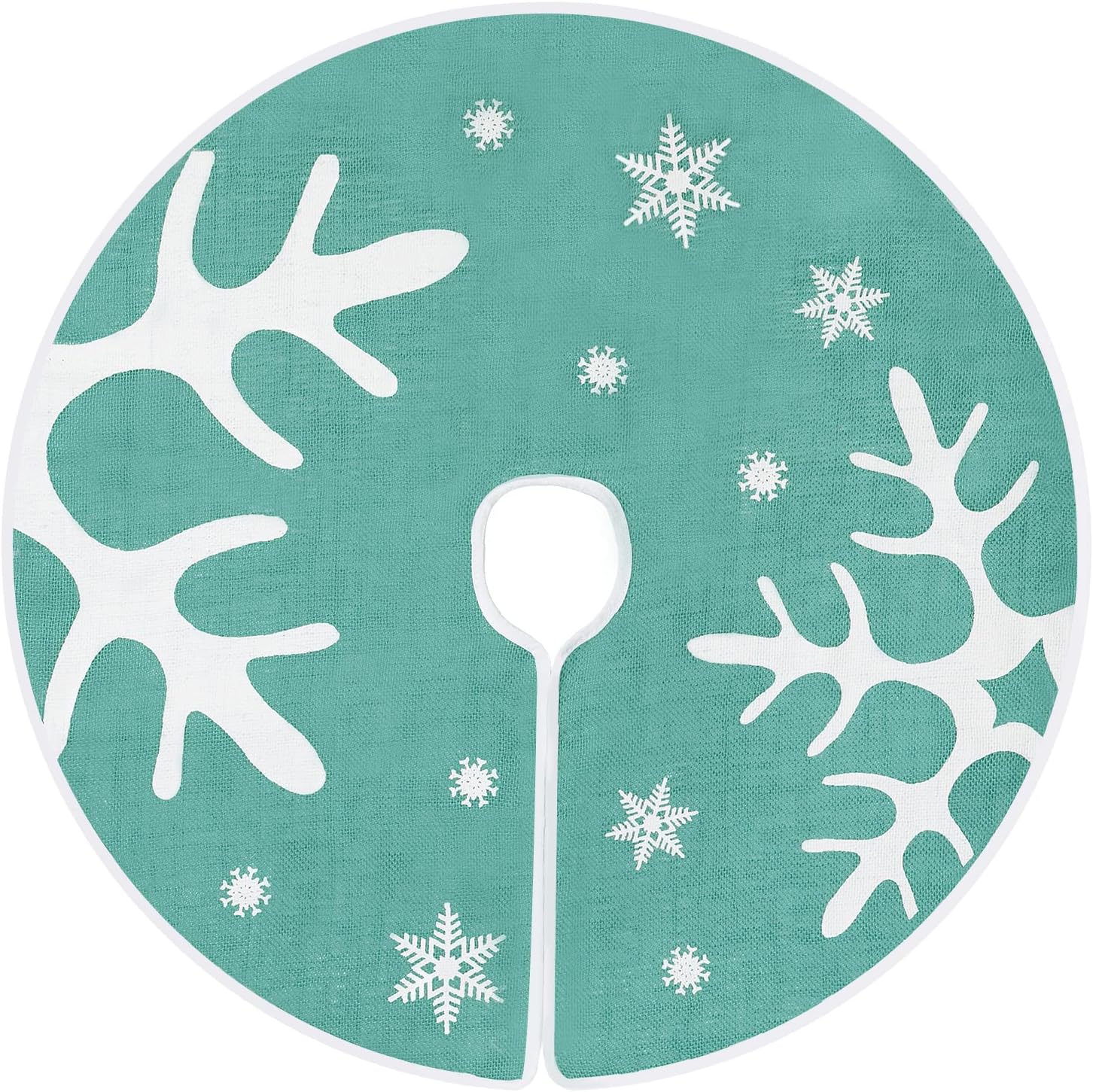 N&T NIETING Christmas Tree Skirt Pink, 30 Inch Rustic Burlap Tree Skirt Decor with Large Snowflakes Printed Xmas Tree Ornament Christmas Holiday Party Decoration, Pink