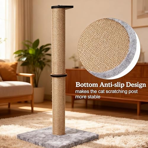 Miniatura 4 de Poste rascador para gatos de 33 pulgadas de alto, con cuerda de sisal y cubierto con felpa suave para gatos grandes y gatitos de interior