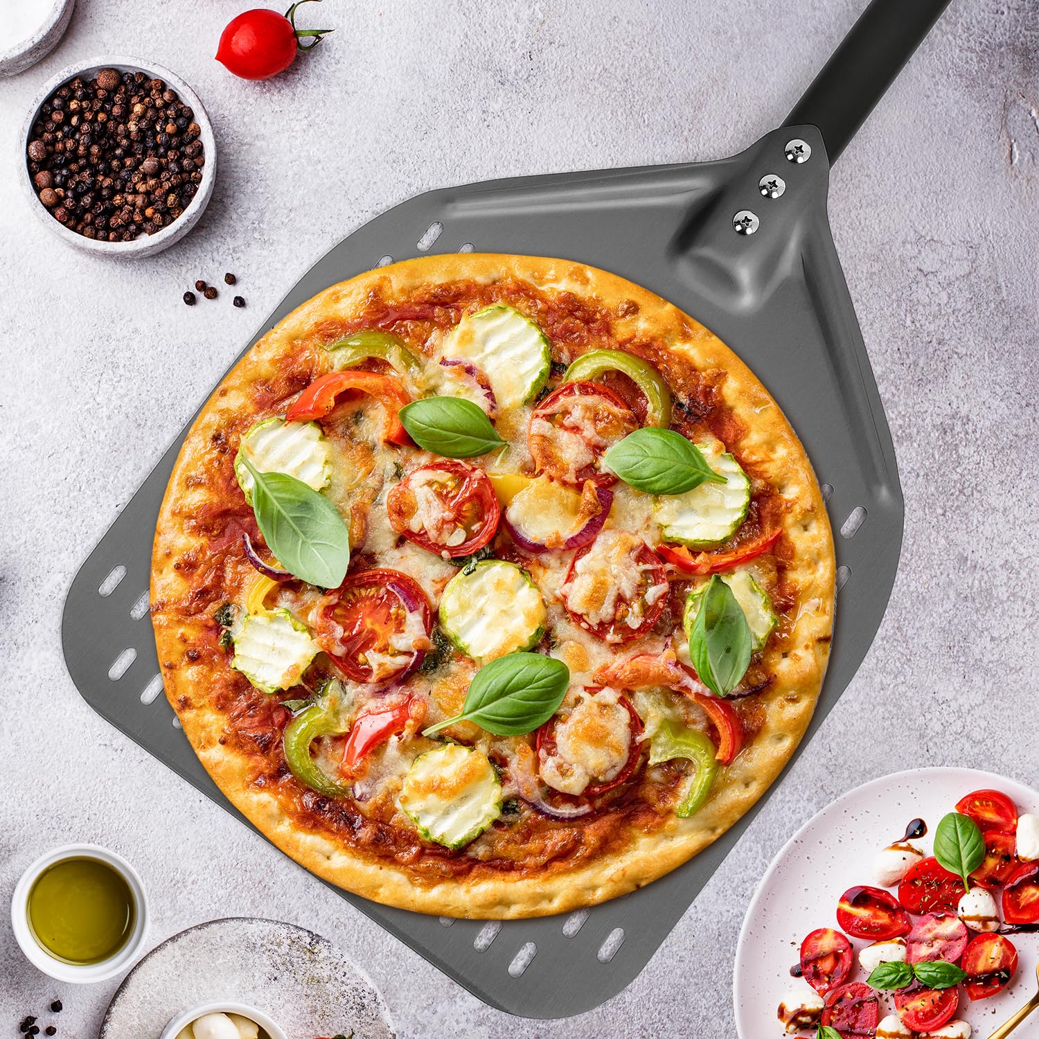 7 Pouces Pelle Pizza Perforée, Spatule Pizza, Paddle Ronde En Aluminium Anodise Dur Avec Resistance Aux Hautes Temperaturespour Four Pour La Cuisson De Pizzas Maison Pains 92007507