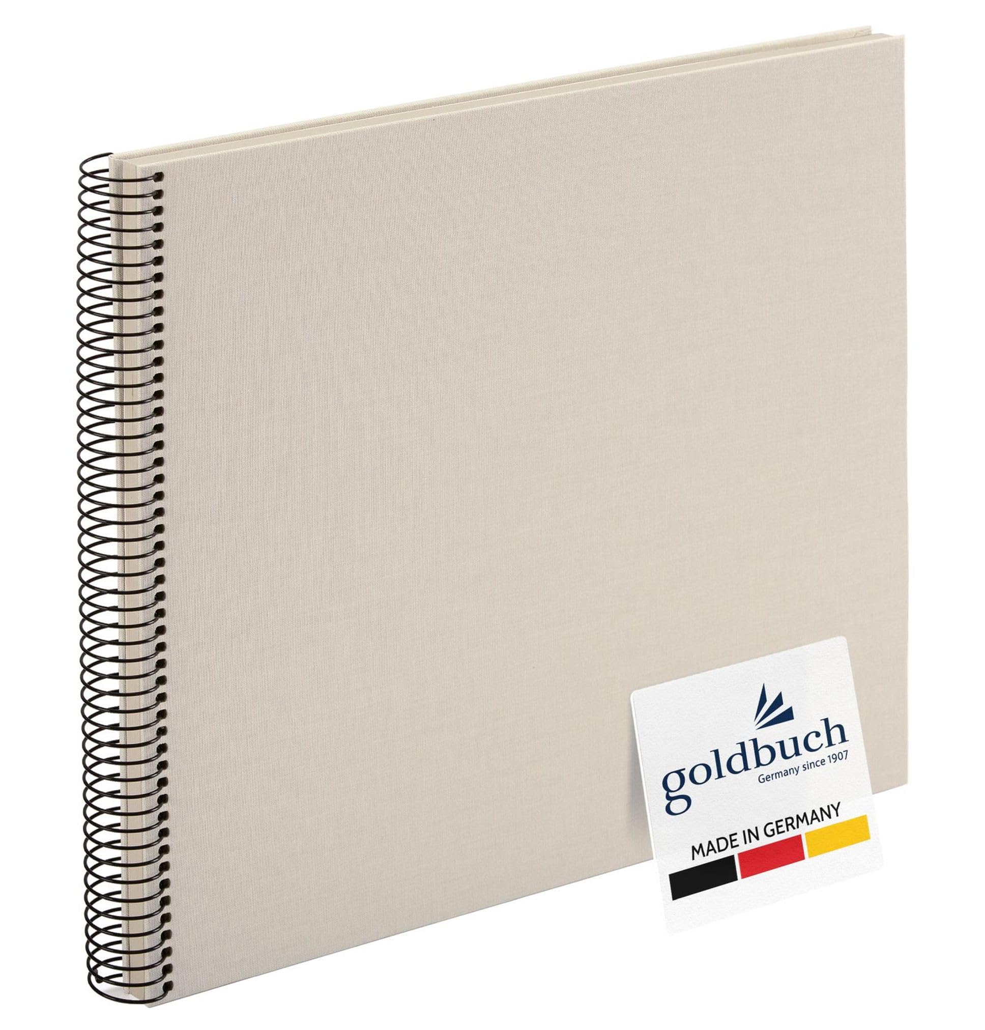 Goldbuch Bella Vista, Linen Spiral Bound Memory 40 Pages, Book for Gluing, Photo Album, Paper, Sand Grey (White Sides), ca. 35 x 30 x 2,8 cm