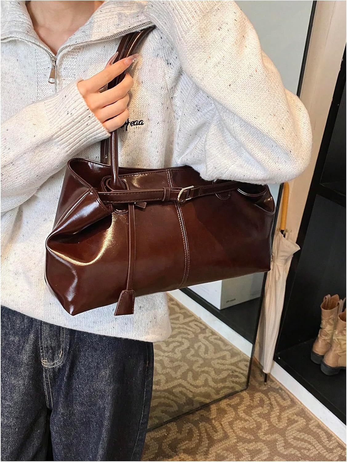 Floerns Women's PU Leather Handbag Underarm Top Handle Large Capacity Shoulder Bag - Image 2