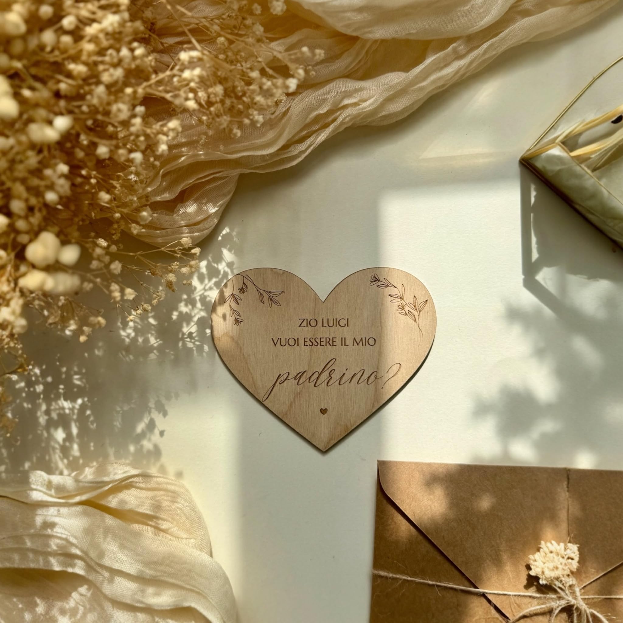 Bifulco Biancheria Targhetta Heart Personalizzata Vuoi Essere il Mio Padrino Regalo Battesimo Cresima