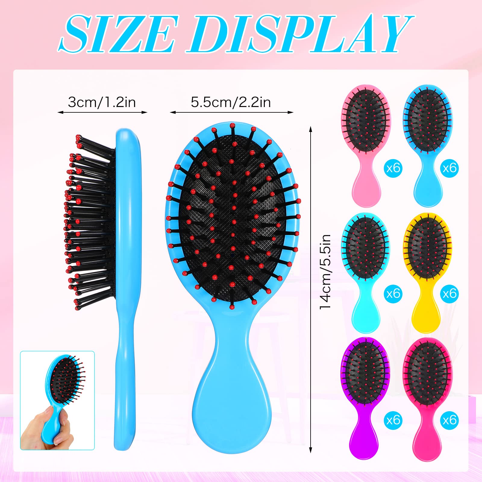 Paquete de 36 mini cepillos desenredantes para cabello seco y húmedo, cepillos para desenredar el cabello para niños pequeños, cepillo desenredante de cerdas suaves, cepillo de viaje para mujeres y