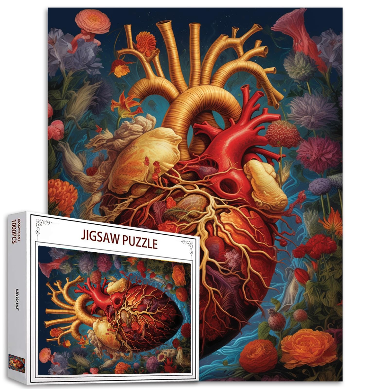Human Organ Heart Flower Anatomy Puzzle – 1000 Pieces, Challenging Adult Puzzle, Great For Game Nights