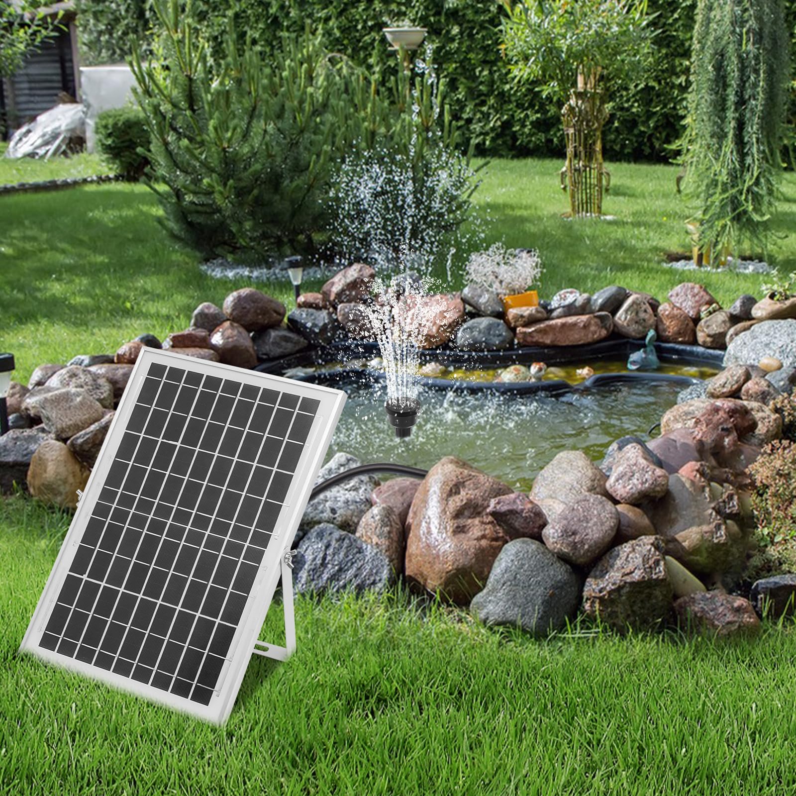 Set di pompe solari per laghetto da 10 W, pannello solare 1000 l/h con tappetini antiscivolo, 1,5 m, a risparmio energetico per laghetti da giardino, uccelli, bagno per pesce, IP68, ABS, nero