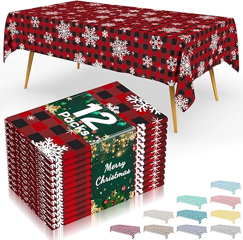 Miniatura 14 de Smiry Paquete de 8 manteles desechables a cuadros, mantel de plástico impermeable de 54 x 108 pulgadas, manteles rectangulares a cuadros caqui y