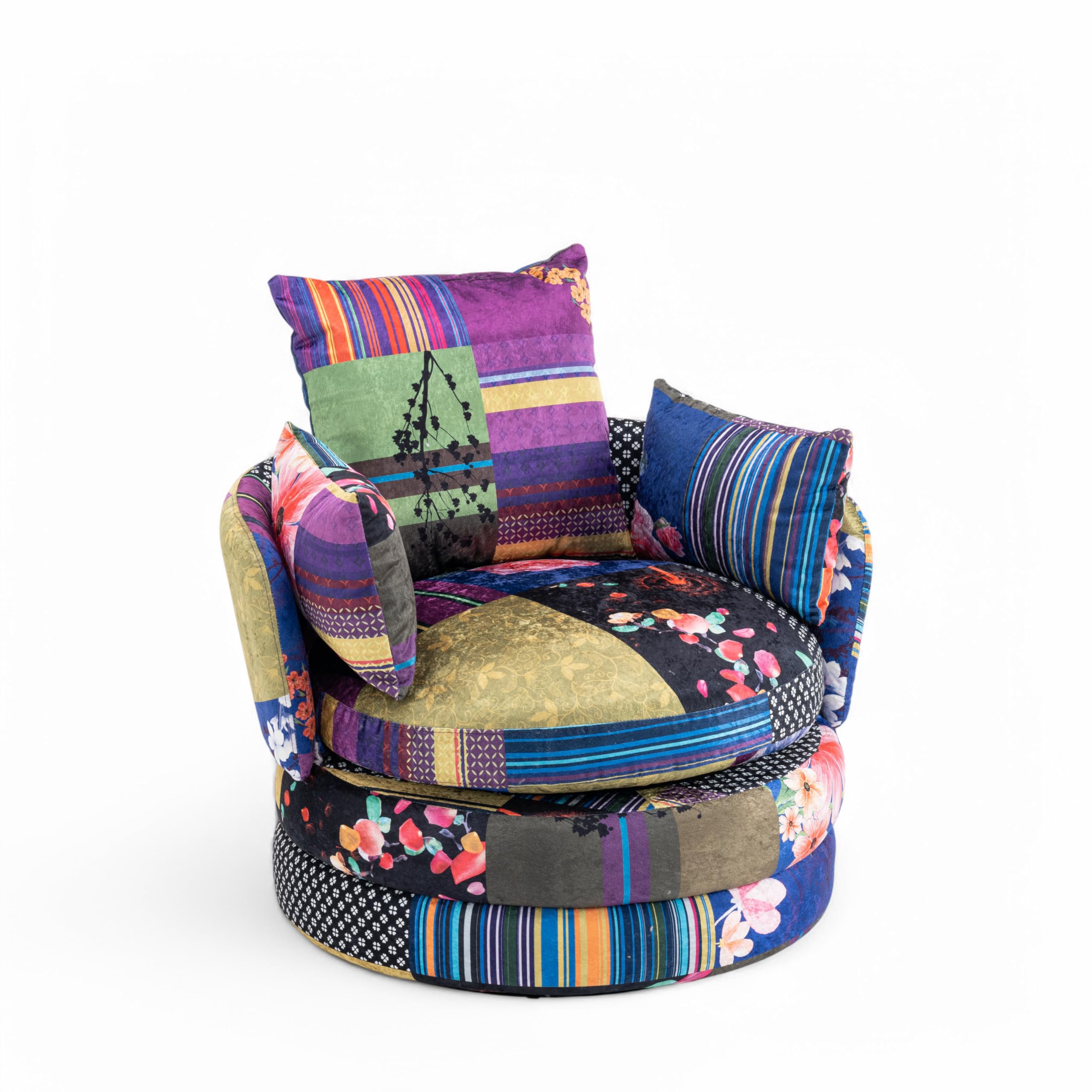Multicoloured Patchwork Swivel Armchair with Cushions - Patchwork Chair, Colourful Cuddle Chair for Bedroom, Accent Chairs for Bedroom, Swivel Chairs for Living Room - TERI โ image 1