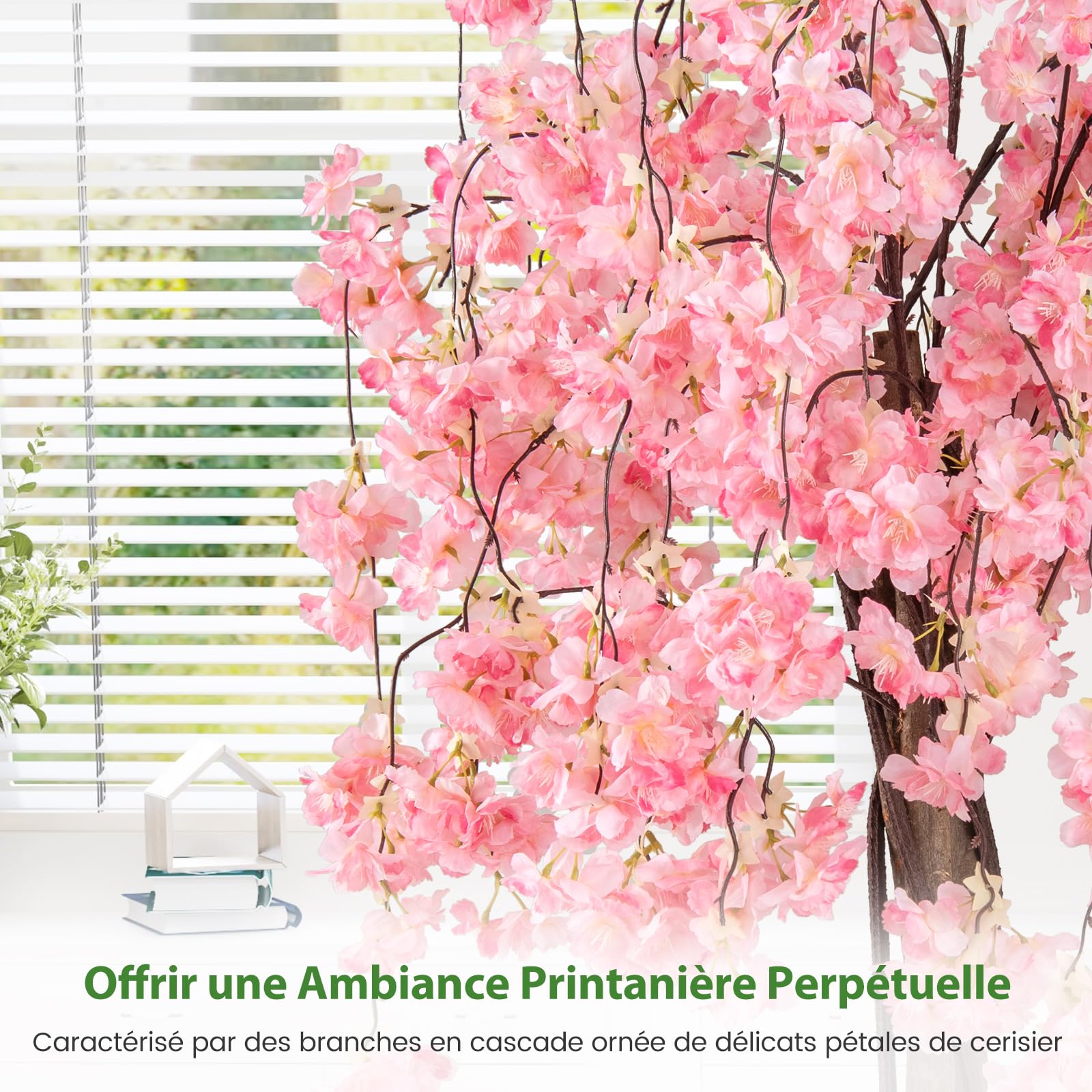 COSTWAY Cerisier Artificiel 163 CM avec Fleurs Roses et Blanches (Rose)