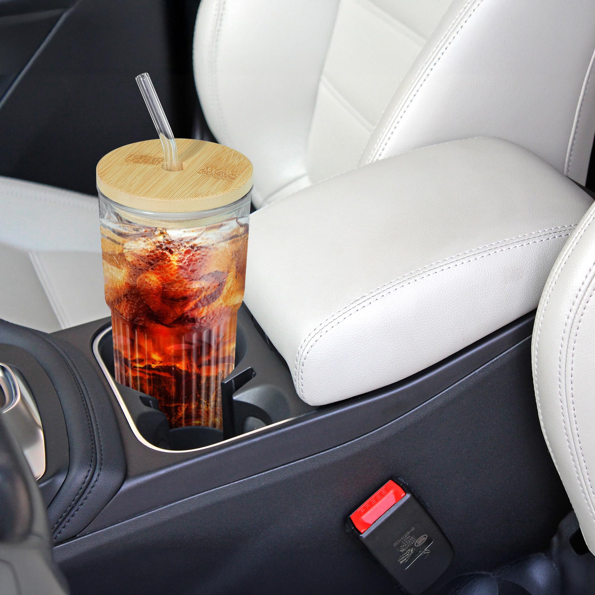 Joeyan 720 ml Large Glass Tumbler with Straw and Lid for Iced Tea Coffee Smoothie Water Juice Beverages Soda - Image 3