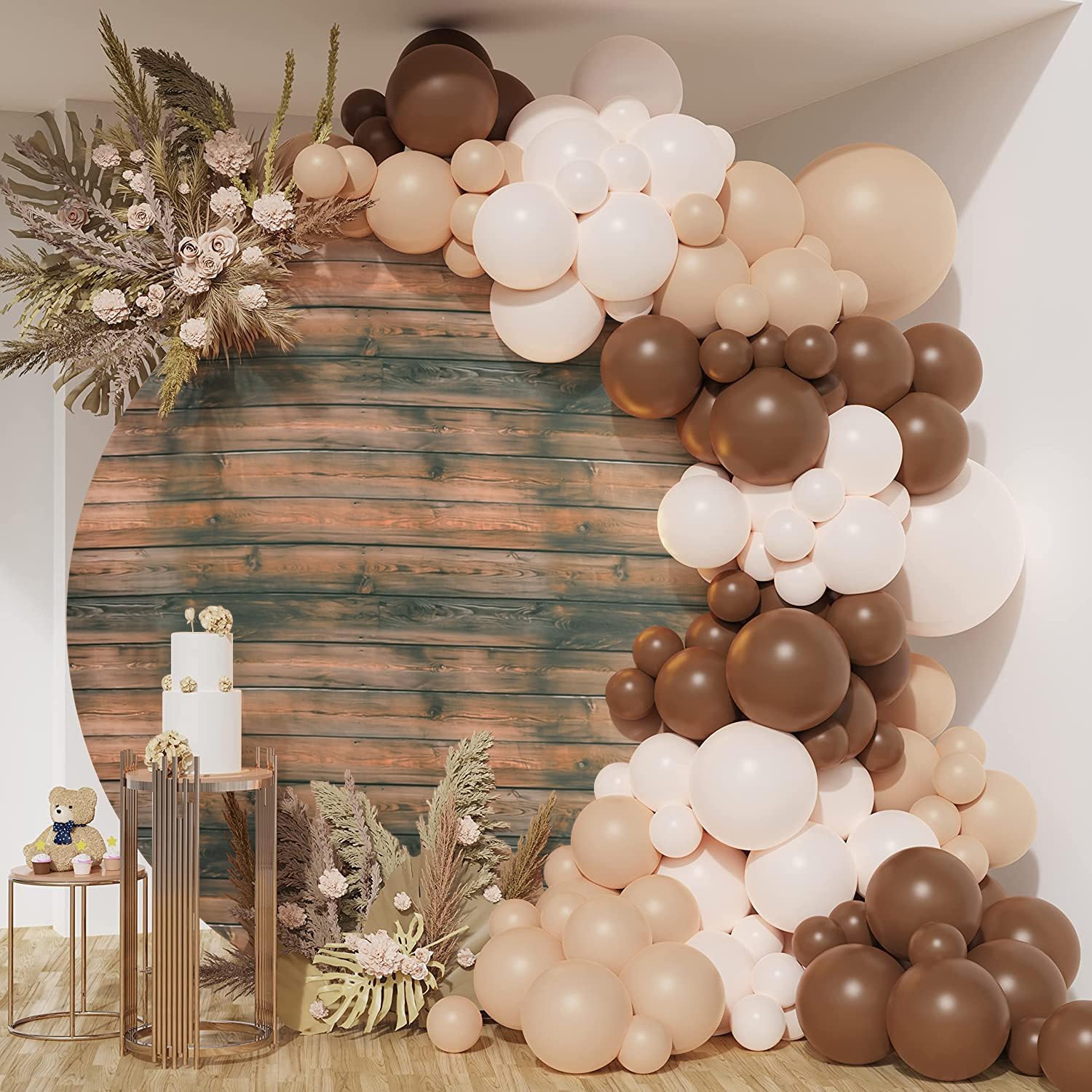 Gallety 7.2 FT Rustic Wood Round Backdrop Cover for 5 to 7.2FT Circle Backdrop Stand - Adjustable Circle Arch Cover for Birthday, Wedding, Baby Shower, Baptism and First Communion Decorations Brown Wood 7.2 FT