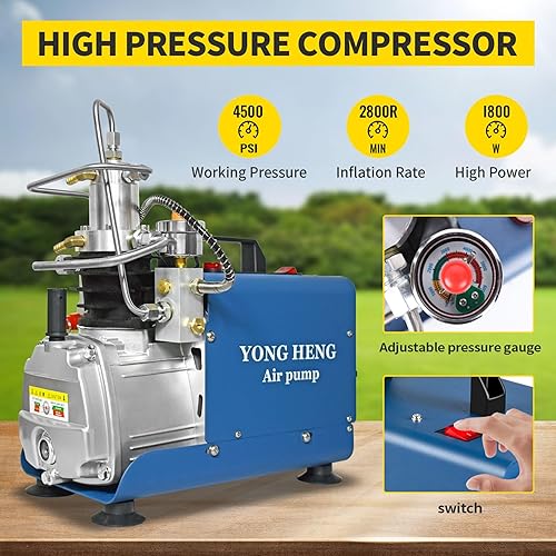 Miniatura 3 de YONGHENG 4500Psi Pcp Compresor de aire, bomba de compresor de aire de alta presión para rifle de buceo, relleno de rifle de aire azul