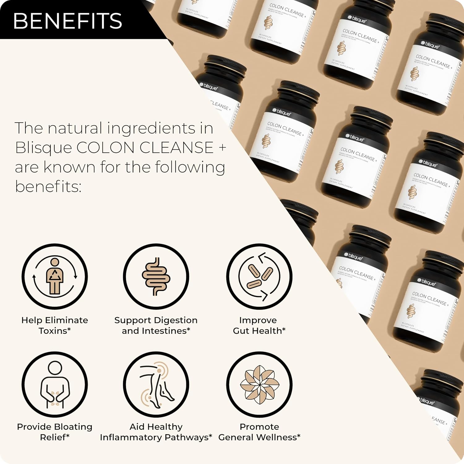 Blisque - Natural Colon Cleanse Supplement for Detox, Constipation Relief, Stool Softener, and Digestive Health | with Aged Cascara Sagrada Bark | 90 Capsules | Vegan and Non-GMO - Image 2