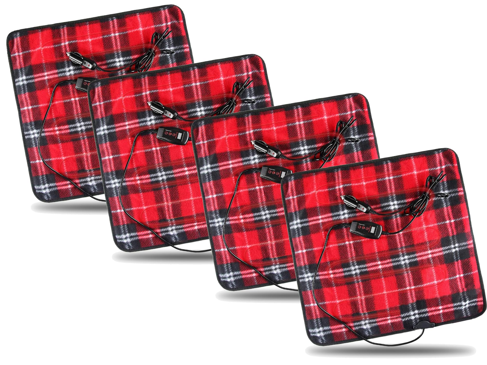 ZONETECH Red Plaid Warming Pad Cozy Warmth in Cold Weather,Perfectly Sized for Comfort and Portability for Pets 4 Pack