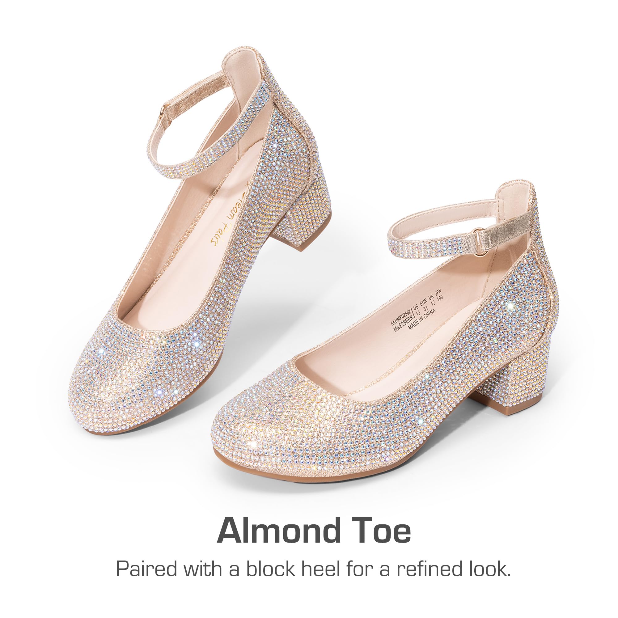 DREAM PAIRS Zapatos de Vestir para Niñas, Tacones Altos Gruesos con Tiras en El Tobillo para Fiestas, Bodas, Princesas, para Niñas Grandes
