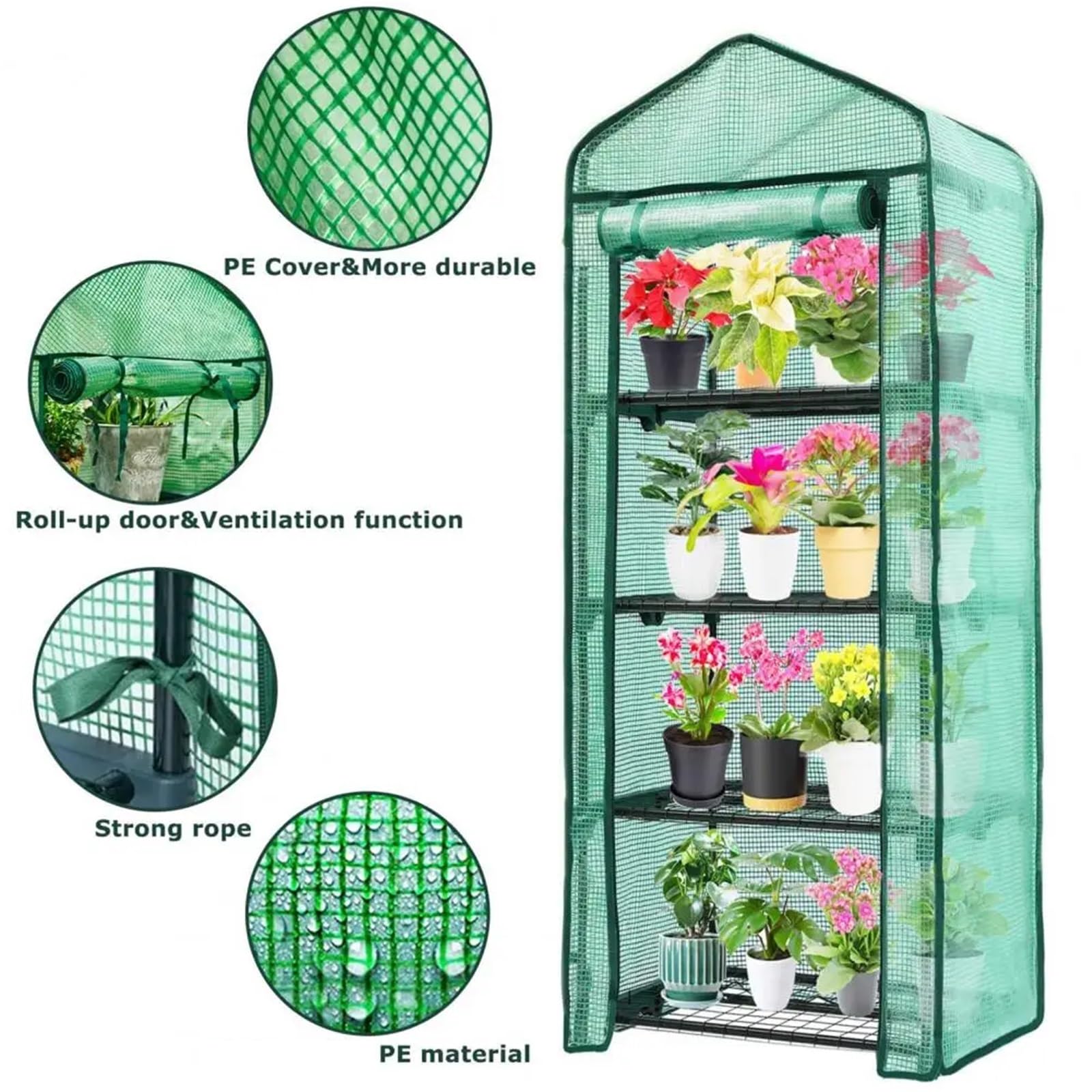 GewäChshaus Treibhaus Tomatenhaus Faltbare Gewächshaus Abdeckung PVC for Kleine Blume Haus Kindergarten Zimmer Garten Warm(Green)