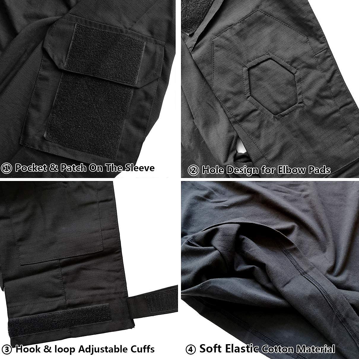 Memoryee Hombre Militar Táctico Camisa Manga Larga Combate Camiseta Slim Fit Camuflaje con Cremallera 1/4 y Bolsillos