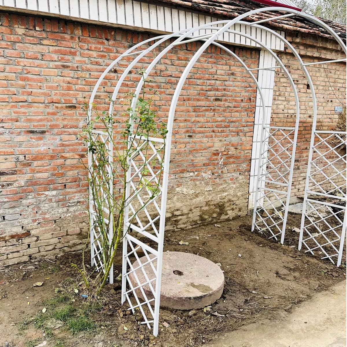 Stabiler Metall-Gartenlaube, 140 x 370 cm breit, schweres Rankgitter für Kletterpflanzen, wetterfest, für den Außenbereich, Hochzeit, Dekoration für Terrasse und Hinterhof, Weiß, 240 x 240 x 40 cm
