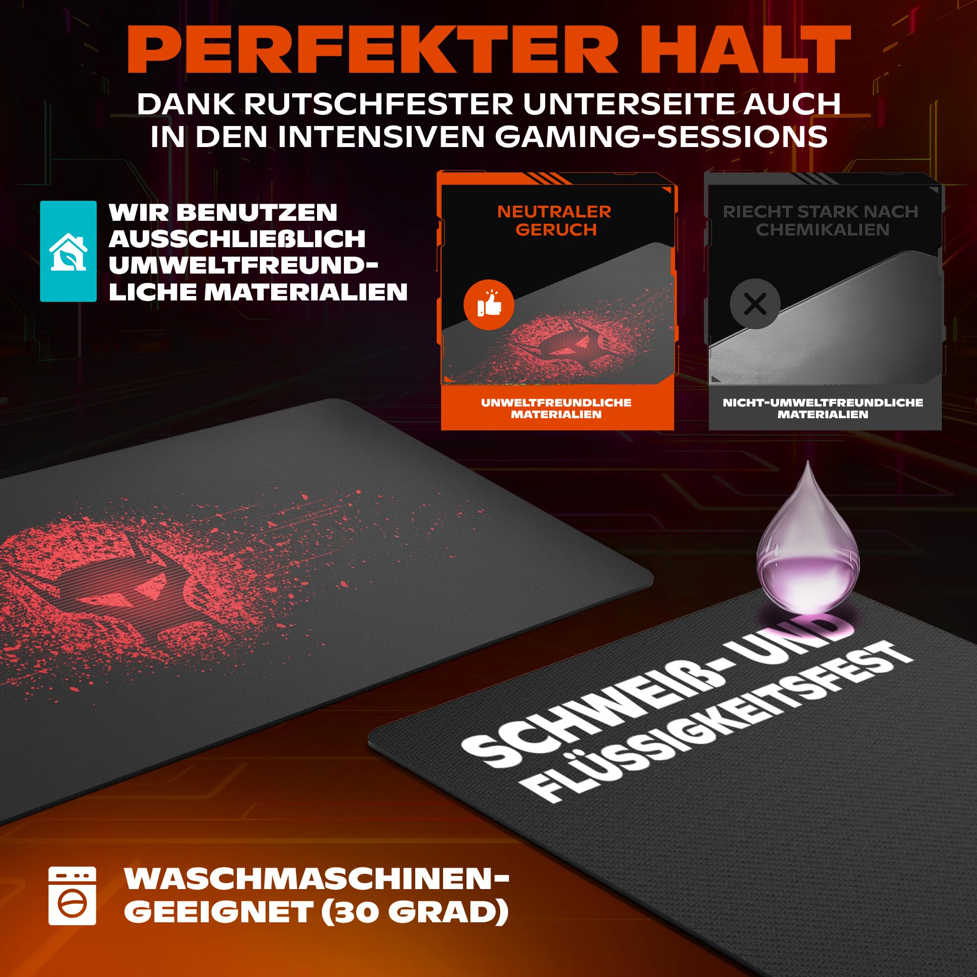 BEASTCOM Hero X2000R - Tappetino per mouse da gaming, colore rosso, XL (900 x 400 mm), base in gomma antiscivolo, facile da scivolare, materiali ecologici, bordi senza cuciture, sottomano da scrivania