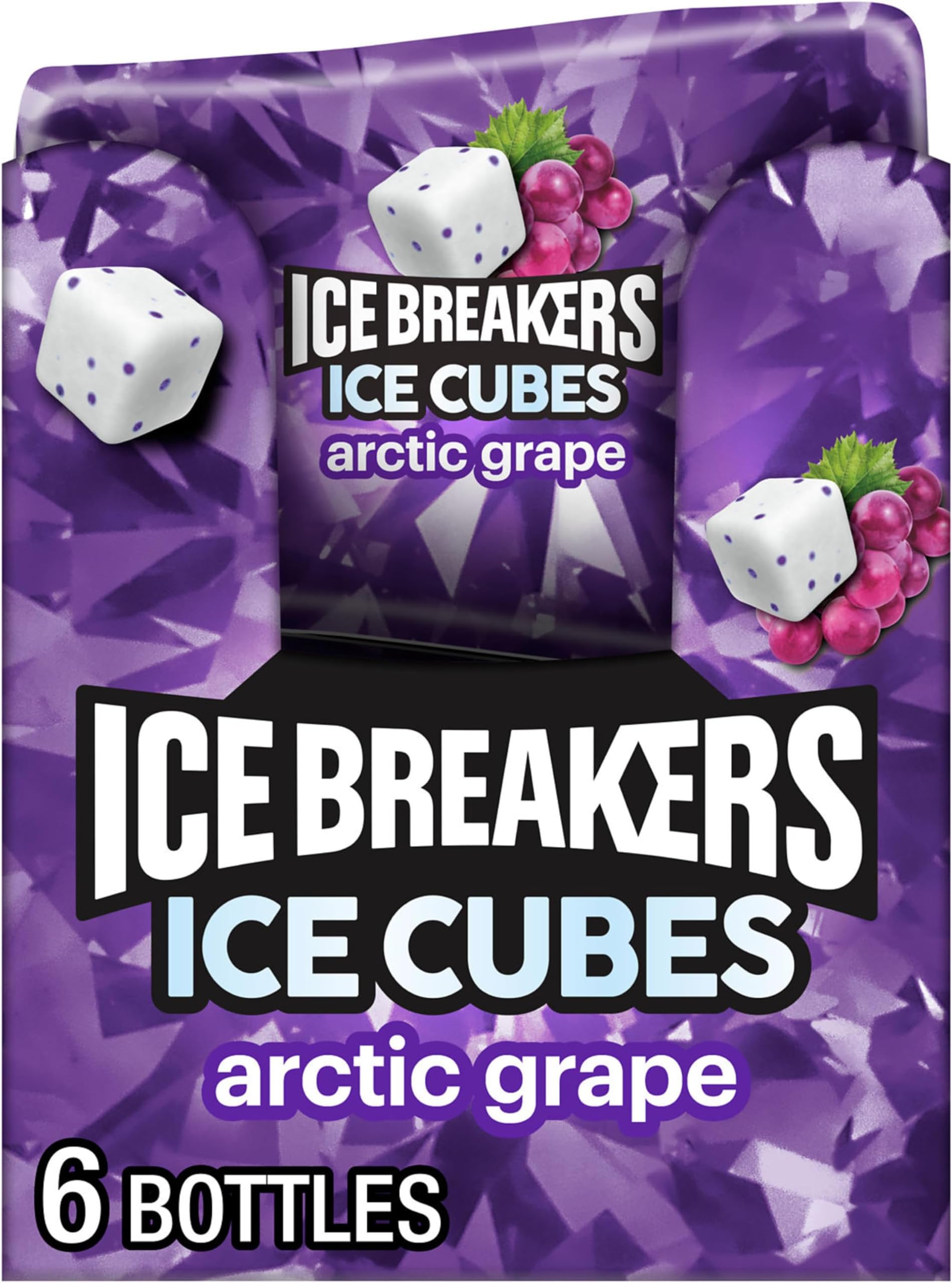 ICE BREAKERS ICE CUBES Arctic Grape Flavored Sugar Free Chewing Gum, Made with Xylitol, 40 Piece Container (6 ct)
