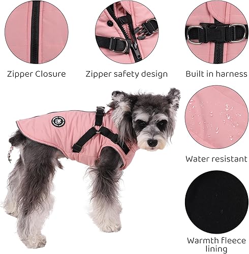 Miniatura 10 de Norbi Chaqueta cálida para perro pequeño, chaleco arnés para cachorro, traje de invierno 2 en 1, abrigo de clima frío (XXS, rojo)