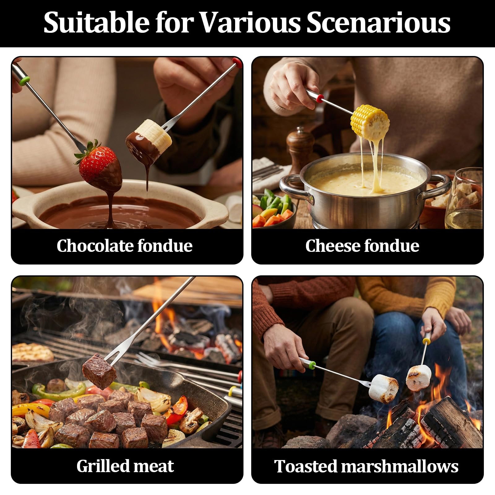 Stainless Steel Fondue Forks,6 PCS Color Coded Cheese Fondue Forks for Chocolate Fountain Cheese Fondue,Heat Resistant Smores Sticks(9.5 Inch) — Amazon image 6