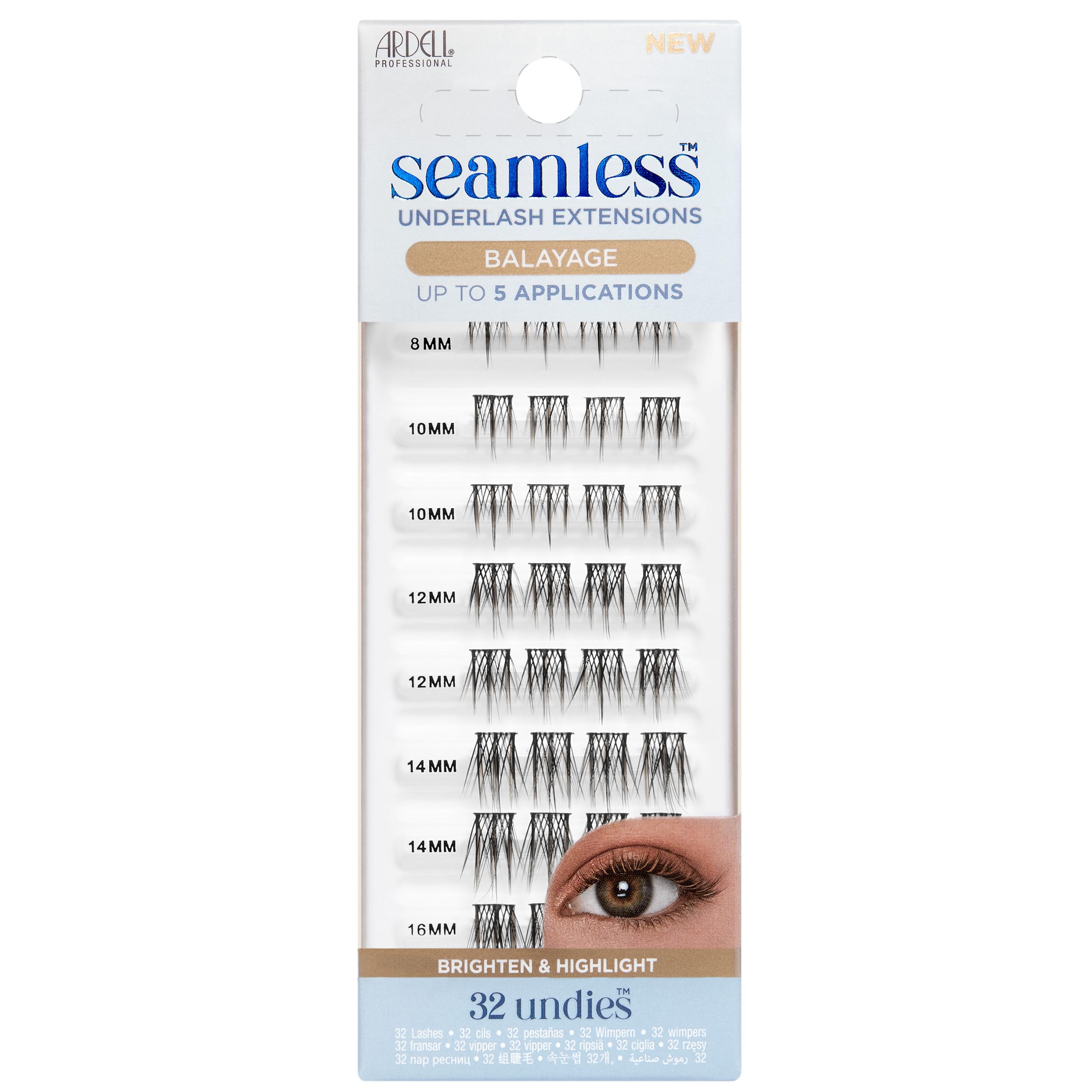 ArdellSeamless Undies Underlash Extensions Refill, Balayage Cluster Lashes, Lightweight & Comfortable, Up to 5 Applications, Assorted Eyelash Lengths, 32 Knot-Free Lash Clusters