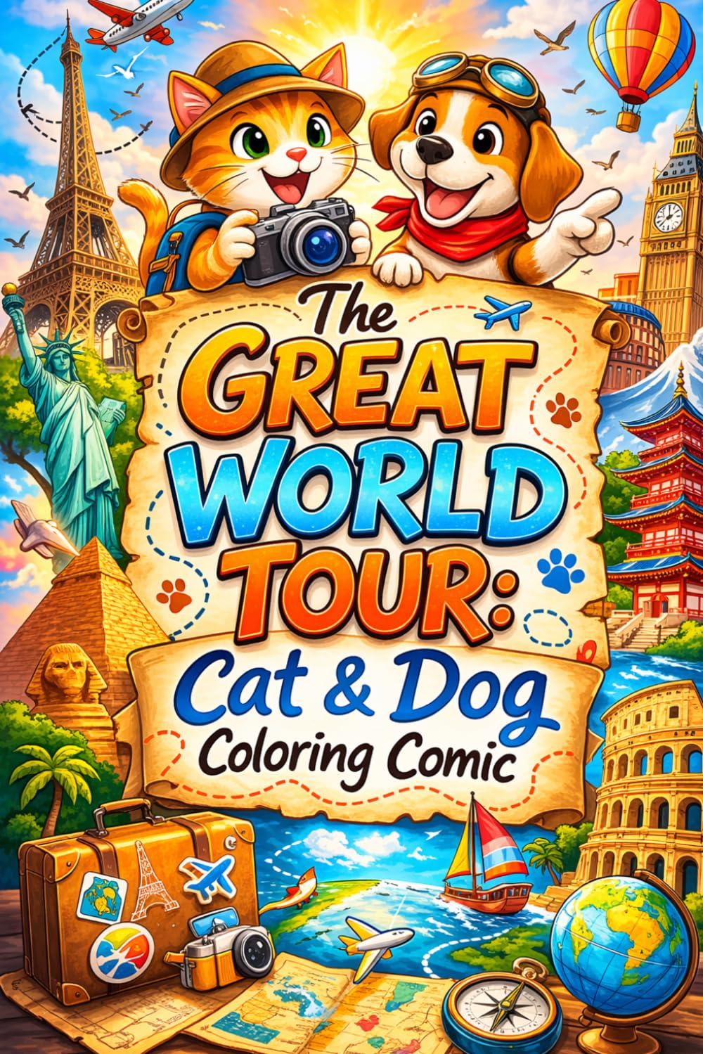 The Great World Tour: Cat & Dog Coloring Comic: (Life Stories & Comic Adventures: A Creative Coloring Series)