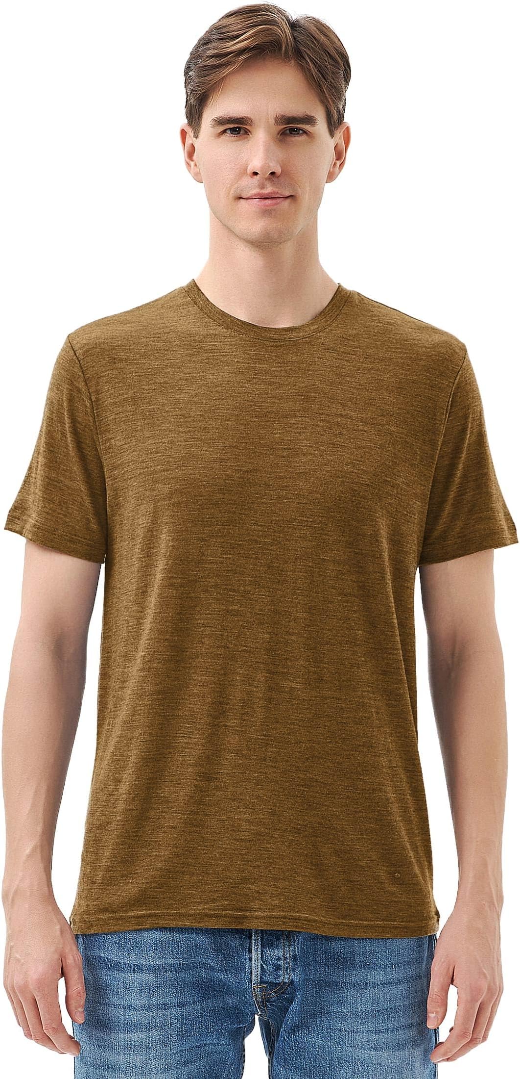 Merino Wool T Shirts Men Odor Resistance Functional T-Shirt Lightweight Undershirt for Hiking Traveling