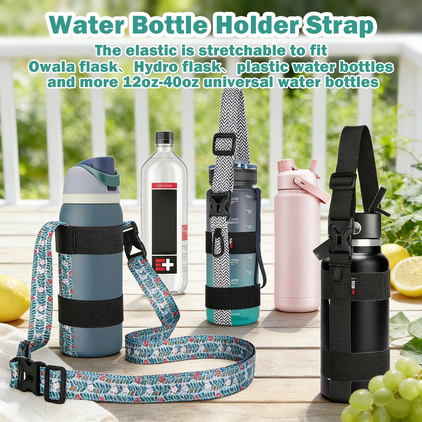 HEYSKAY 2 soportes para botella de agua con correa, correa de asa con correa de hombro ajustable y mosquetón de 12 a 24 onzas para botella de agua Hydro Flask Deportes Gimnasio Senderismo Camping