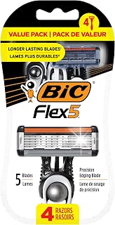BIC Flex 5 Men's 5-Blade Disposable Razors, 4-Pack - Smooth Close Shave & Precision Edging for Tricky Spots
