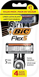 BIC Flex 5 Descartável masculino com 5 lâminas de barbear, lâminas flexíveis de maior duração e lâmina de afiação de precisão, pacote com 4
