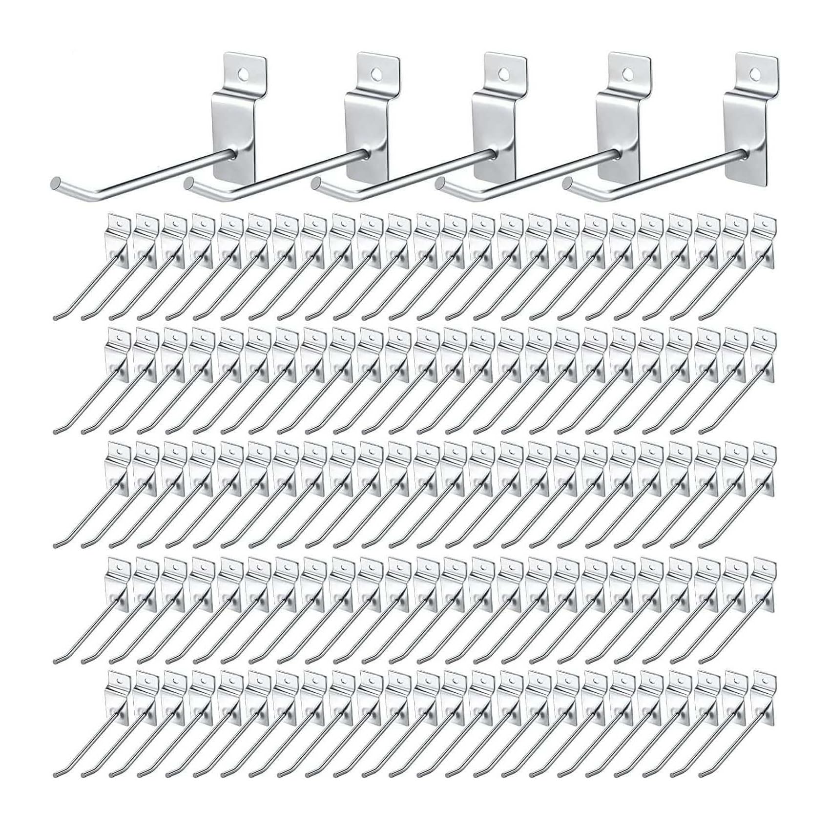uyoyous Ganci per display da parete Slatwall Hake 15 cm, 100 pezzi Pegboard Slatwall, ganci da parete per attrezzi, ganci da parete per pareti lamellari, ganci in metallo per negozi, garage Retail