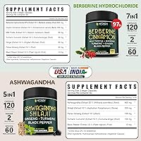 Vista 4 de Paquete de berberina HCl 7 en 1 y Ashwagandha Shilajit 5 en 1: mejora la salud inmunológica, la salud digestiva, la relajación y la salud del corazón
