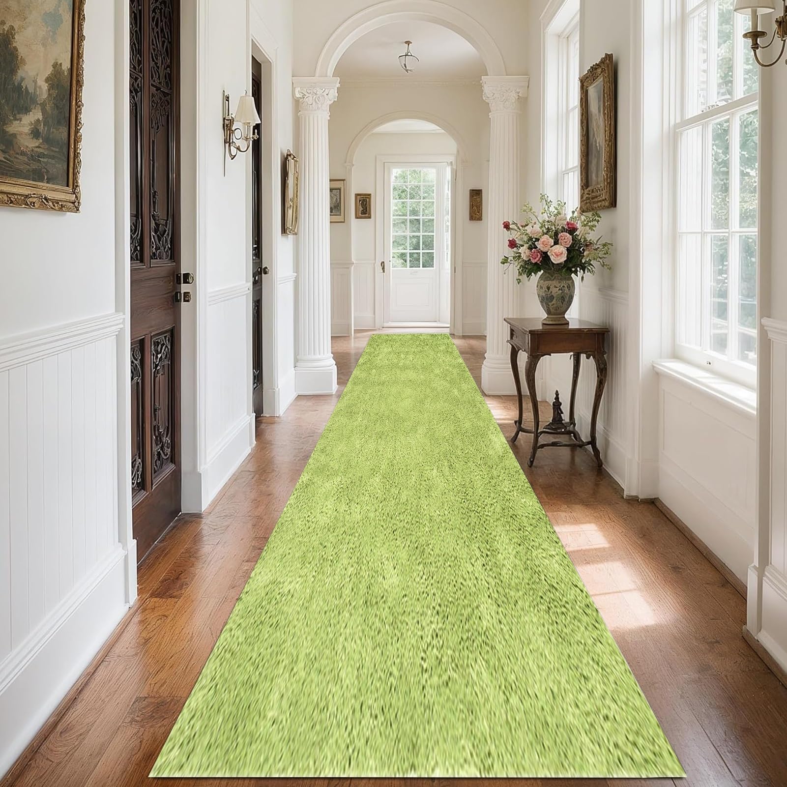 Tapis de couloir vert antidérapant lavable de 120x600 cm pour l'entrée