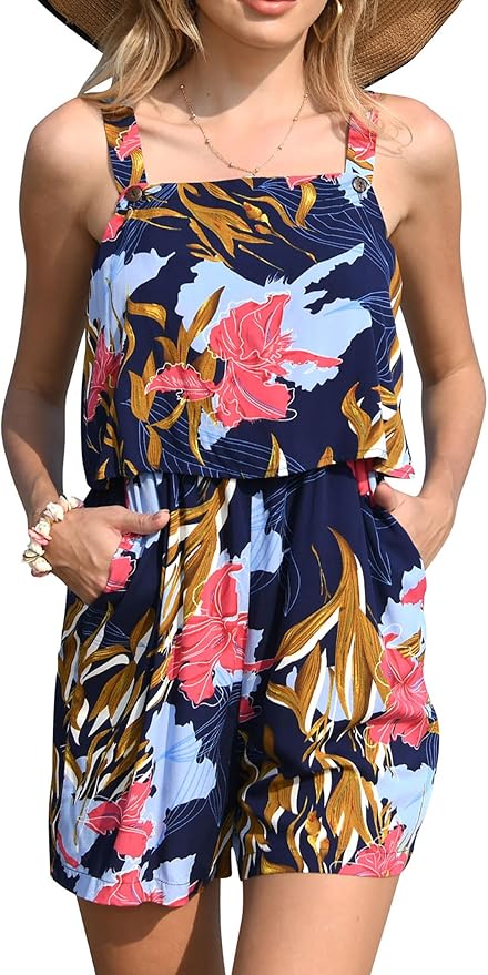 Amazon.com: RAISEVERN Rompers for Women Summer Sleeveless Hawaiian ...
