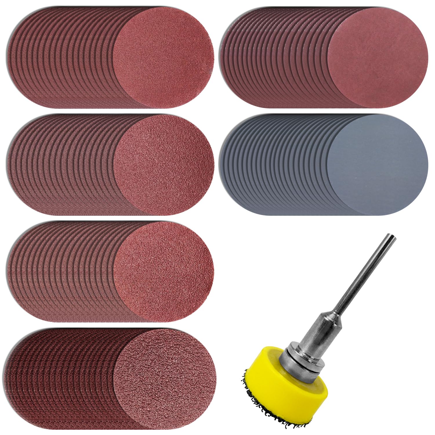 120 Piezas de Papel de Lija con de 1 Pulgadas Grano de 25 mm 100 180 240 400 1500 3000 Kit de Almohadilla de Disco de Lijado, Adaptador de Almohadilla de Pulido