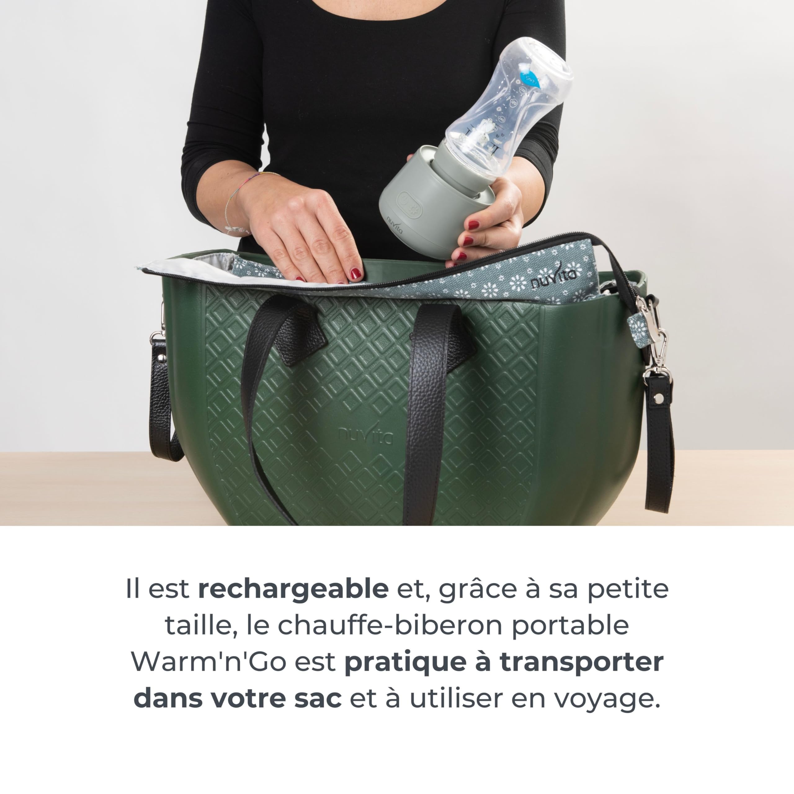 Nuvita 1162 Chauffe-biberon Nomade universel Warm’n’Go avec USB - Chauffage portable rapide, 4 réglages de température, Facile à transporter avec fermeture hermétique, Chauffe jusqu'à 8 biberons